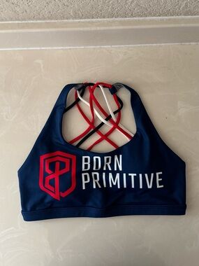 Born Primitive Gray Sports Bra with Navy, Red & White Straps